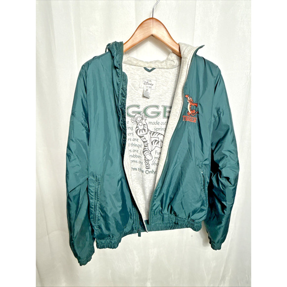Vintage Tigger Green Jacket Size Medium Hooded Lined Embroidered Y2K Winnie Pooh - Picture 4 of 15